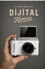 Mini Dijital Retro Kamera 48MP 8X Zoom Flip Ekranlı Selfie Video Vlog Kamerası CMR51 Beyaz