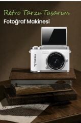 Mini Dijital Retro Kamera 48MP 8X Zoom Flip Ekranlı Selfie Video Vlog Kamerası CMR51 Beyaz