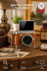 Mini Dijital Retro Kamera 48MP 8X Zoom Flip Ekranlı Selfie Video Vlog Kamerası CMR51 Kahverengi