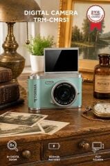 Mini Dijital Retro Kamera 48MP 8X Zoom Flip Ekranlı Selfie Video Vlog Kamerası CMR51 Mavi