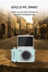 Mini Dijital Retro Kamera 48MP 8X Zoom Flip Ekranlı Selfie Video Vlog Kamerası CMR51 Mavi