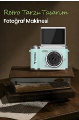 Mini Dijital Retro Kamera 48MP 8X Zoom Flip Ekranlı Selfie Video Vlog Kamerası CMR51 Mavi