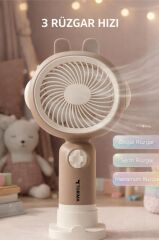Şarjlı El Vantilatörü Telefon Standlı 3 Kademeli Tavşan Figürlü Masa Fanı F67 Pembe
