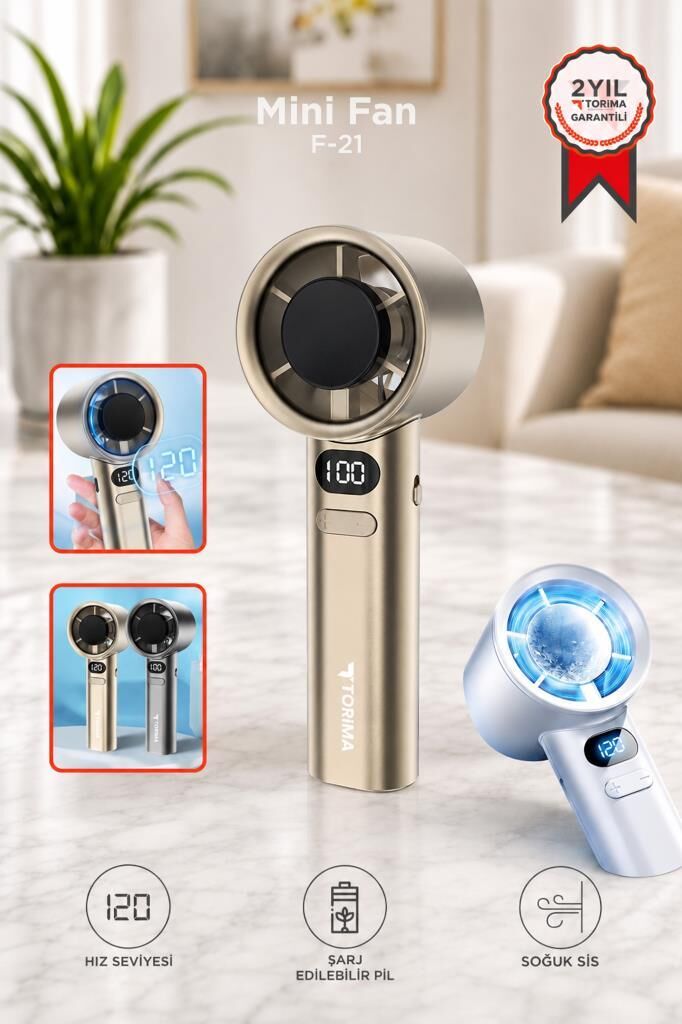 Şarjlı El Vantilatörü 120 Hız Ayarlı Taşınabilir Mini Fan F21 Altın