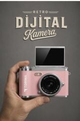 Mini Dijital Retro Kamera 48MP 8X Zoom Flip Ekranlı Selfie Video Vlog Kamerası CMR51 Pembe