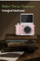 Mini Dijital Retro Kamera 48MP 8X Zoom Flip Ekranlı Selfie Video Vlog Kamerası CMR51 Pembe