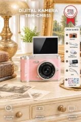Mini Dijital Retro Kamera 48MP 8X Zoom Flip Ekranlı Selfie Video Vlog Kamerası CMR51 Pembe