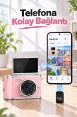 Mini Dijital Retro Kamera 48MP 8X Zoom Flip Ekranlı Selfie Video Vlog Kamerası CMR51 Pembe