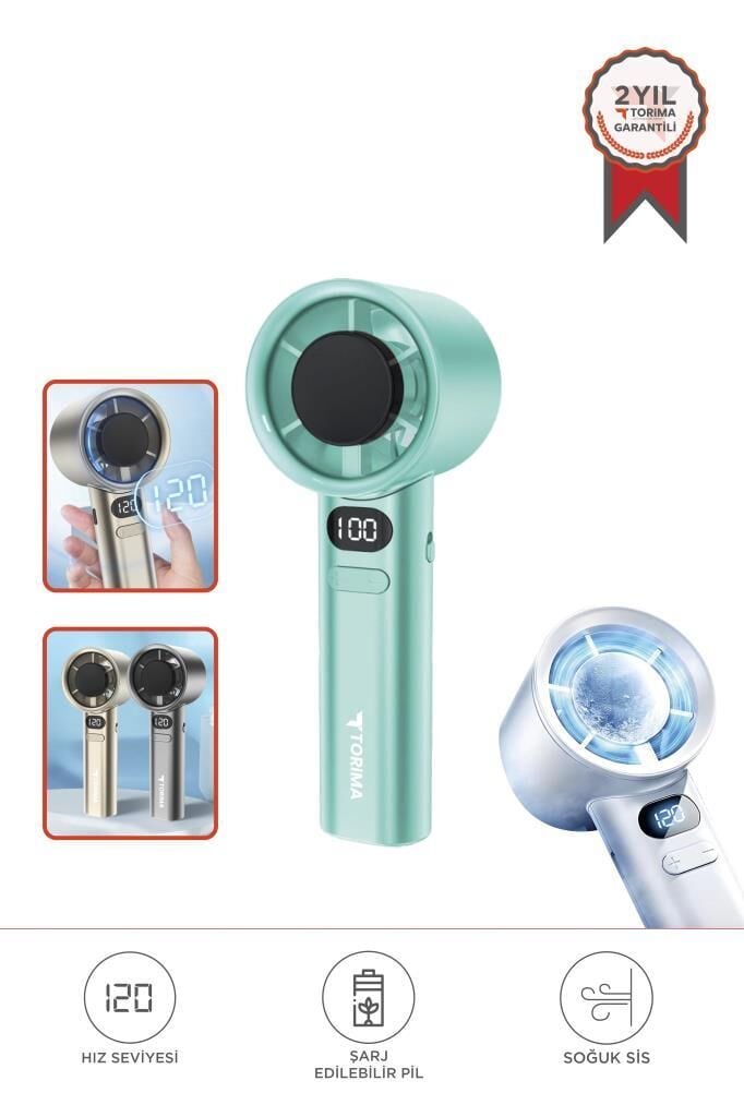 Torima F-21 Yeşil Dijital Ekranlı 120 Hız Ayarlı Taşınabilir Mini Fan