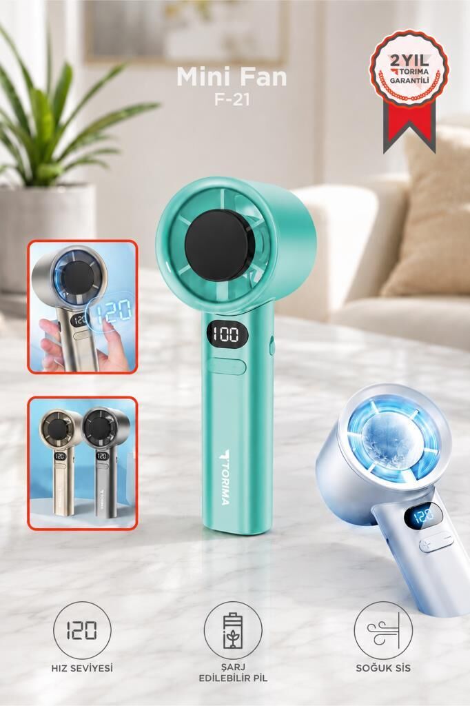 Şarjlı El Vantilatörü 120 Hız Ayarlı Taşınabilir Mini Fan F21 Yeşil