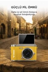 Mini Dijital Retro Kamera 48MP 8X Zoom Flip Ekranlı Selfie Video Vlog Kamerası CMR51 Sarı