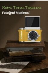 Mini Dijital Retro Kamera 48MP 8X Zoom Flip Ekranlı Selfie Video Vlog Kamerası CMR51 Sarı