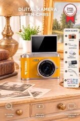 Mini Dijital Retro Kamera 48MP 8X Zoom Flip Ekranlı Selfie Video Vlog Kamerası CMR51 Sarı