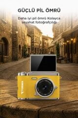 Mini Dijital Retro Kamera 48MP 8X Zoom Flip Ekranlı Selfie Video Vlog Kamerası CMR51 Sarı