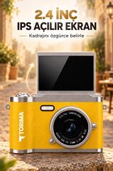 Mini Dijital Retro Kamera 48MP 8X Zoom Flip Ekranlı Selfie Video Vlog Kamerası CMR51 Sarı