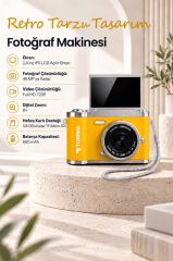 Mini Dijital Retro Kamera 48MP 8X Zoom Flip Ekranlı Selfie Video Vlog Kamerası CMR51 Sarı