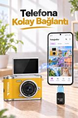 Mini Dijital Retro Kamera 48MP 8X Zoom Flip Ekranlı Selfie Video Vlog Kamerası CMR51 Sarı