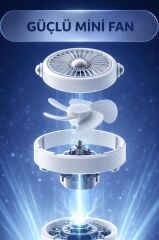 Şarjlı El Vantilatörü Hareketli Başlıklı 3 Kademeli Mini Taşınabilir Masa Fanı F60 Beyaz