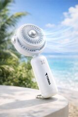 Şarjlı El Vantilatörü Hareketli Başlıklı 3 Kademeli Mini Taşınabilir Masa Fanı F60 Beyaz