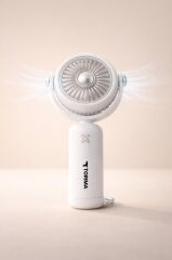 Şarjlı El Vantilatörü Hareketli Başlıklı 3 Kademeli Mini Taşınabilir Masa Fanı F60 Beyaz
