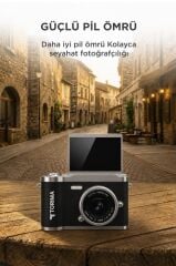 Mini Dijital Retro Kamera 48MP 8X Zoom Flip Ekranlı Selfie Video Vlog Kamerası CMR51 Siyah