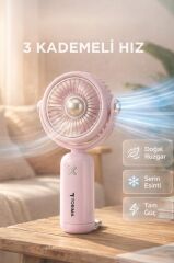 Şarjlı El Vantilatörü Hareketli Başlıklı 3 Kademeli Mini Taşınabilir Masa Fanı F60 Pembe