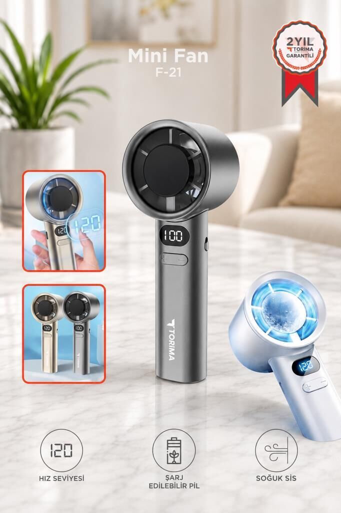 Şarjlı El Vantilatörü 120 Hız Ayarlı Taşınabilir Mini Fan F21 Gümüş