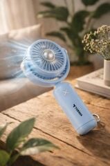 Şarjlı El Vantilatörü Hareketli Başlıklı 3 Kademeli Mini Taşınabilir Masa Fanı F60 Mavi