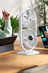 Torima F-22 Beyaz Mini Fan | Taşınabilir Çift Başlıklı Sessiz Vantilatör | Type-C Girişli, 3 Kademeli Hız Ayarı