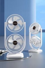 Torima F-22 Beyaz Mini Fan | Taşınabilir Çift Başlıklı Sessiz Vantilatör | Type-C Girişli, 3 Kademeli Hız Ayarı