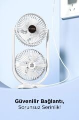 Torima F-22 Beyaz Mini Fan | Taşınabilir Çift Başlıklı Sessiz Vantilatör | Type-C Girişli, 3 Kademeli Hız Ayarı