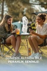 Şarjlı Çift Başlıklı Masaüstü Vantilatörü 3 Kademeli Taşınabilir Fan F22 Beyaz