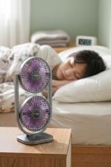 Şarjlı Çift Başlıklı Masaüstü Vantilatörü 3 Kademeli Taşınabilir Fan F22 Siyah