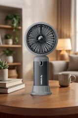 Şarjlı El Vantilatörü Turbo Hava Akışlı 6 Kademeli Taşınabilir Masa Fanı F63 Gri