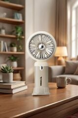 Şarjlı El Vantilatörü Turbo Hava Akışlı 6 Kademeli Taşınabilir Masa Fanı F63 Beyaz
