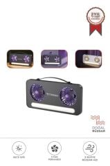 Vantilatör Led Işıklı Şarjlı Çift Fanlı Mini Masaüstü Fan 1200 Mah F23 Siyah