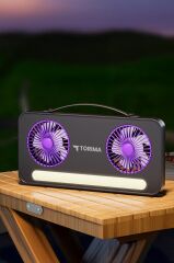 Vantilatör Led Işıklı Şarjlı Çift Fanlı Mini Masaüstü Fan 1200 Mah F23 Siyah