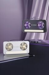 Vantilatör Led Işıklı Şarjlı Çift Fanlı Mini Masaüstü Fan 1200 Mah F23 Siyah