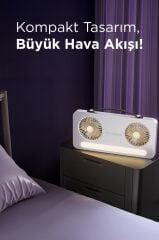 Vantilatör Led Işıklı Şarjlı Çift Fanlı Mini Masaüstü Fan 1200 Mah F23 Siyah