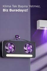 Vantilatör Led Işıklı Şarjlı Çift Fanlı Mini Masaüstü Fan 1200 Mah F23 Siyah