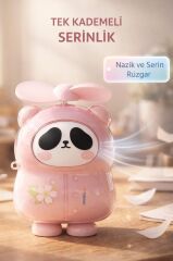 Şarjlı El Vantilatörü Panda Figürlü Taşınabilir Mini Masa Fanı F69 Pembe