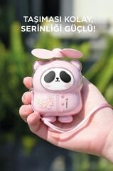 Şarjlı El Vantilatörü Panda Figürlü Taşınabilir Mini Masa Fanı F69 Pembe