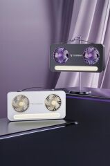 Torima F-23 Beyaz LED Işıklı Çift Fanlı Mini Masaüstü Vantilatör 1200mAh Şarjlı Taşınabilir Fan