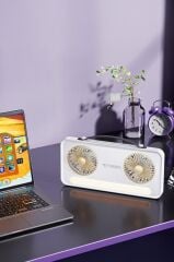 Vantilatör Led Işıklı Şarjlı Çift Fanlı Mini Masaüstü Fan 1200 Mah F23 Beyaz