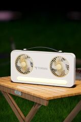 Torima F-23 Beyaz LED Işıklı Çift Fanlı Mini Masaüstü Vantilatör 1200mAh Şarjlı Taşınabilir Fan