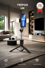 Tripod Çok Amaçlı Kumandalı Led Işıklı 1.70 Cm Selfie Çubuğu UK Siyah