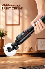 Tripod Çok Amaçlı Kumandalı Led Işıklı 1.70 Cm Selfie Çubuğu UK Siyah