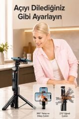 Tripod Çok Amaçlı Kumandalı Led Işıklı 1.70 Cm Selfie Çubuğu UK Siyah