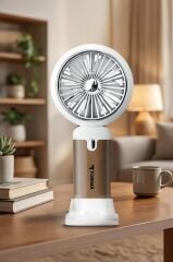 Şarjlı El Vantilatörü Turbo Hava Akışlı 6 Kademeli Taşınabilir Masa Fanı F63 Bej
