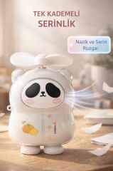 Şarjlı El Vantilatörü Panda Figürlü Taşınabilir Mini Masa Fanı F69 Beyaz